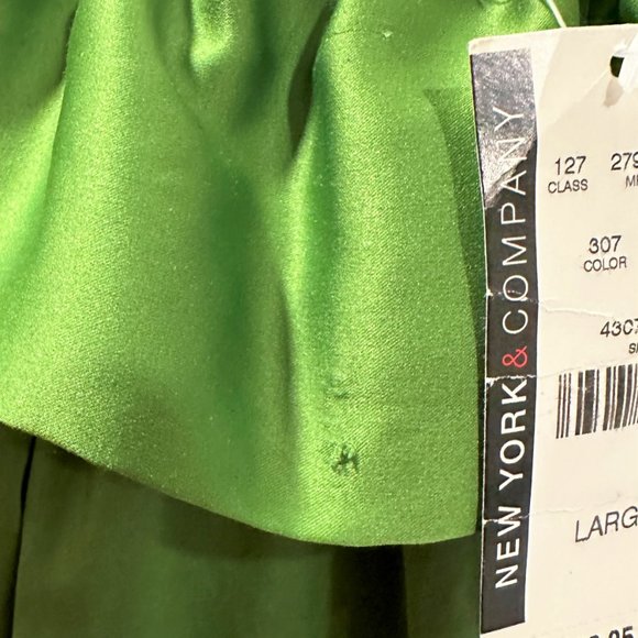 New York and Company Green Platter Collared Short Puff Sleeve Blouse Large - Picture 4 of 4